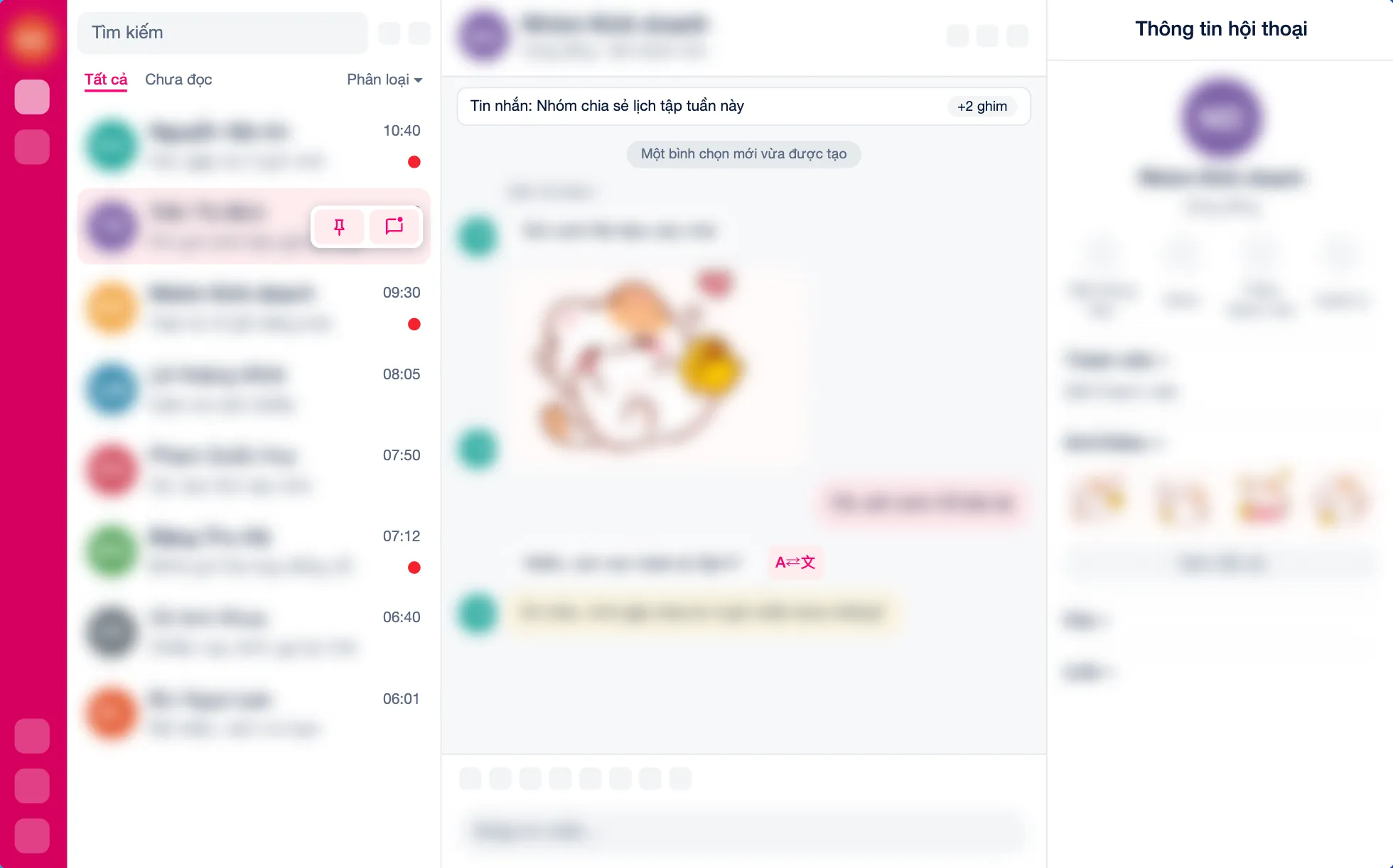 Zalo Web với màu nhấn tuỳ chọn: Hồng đậm